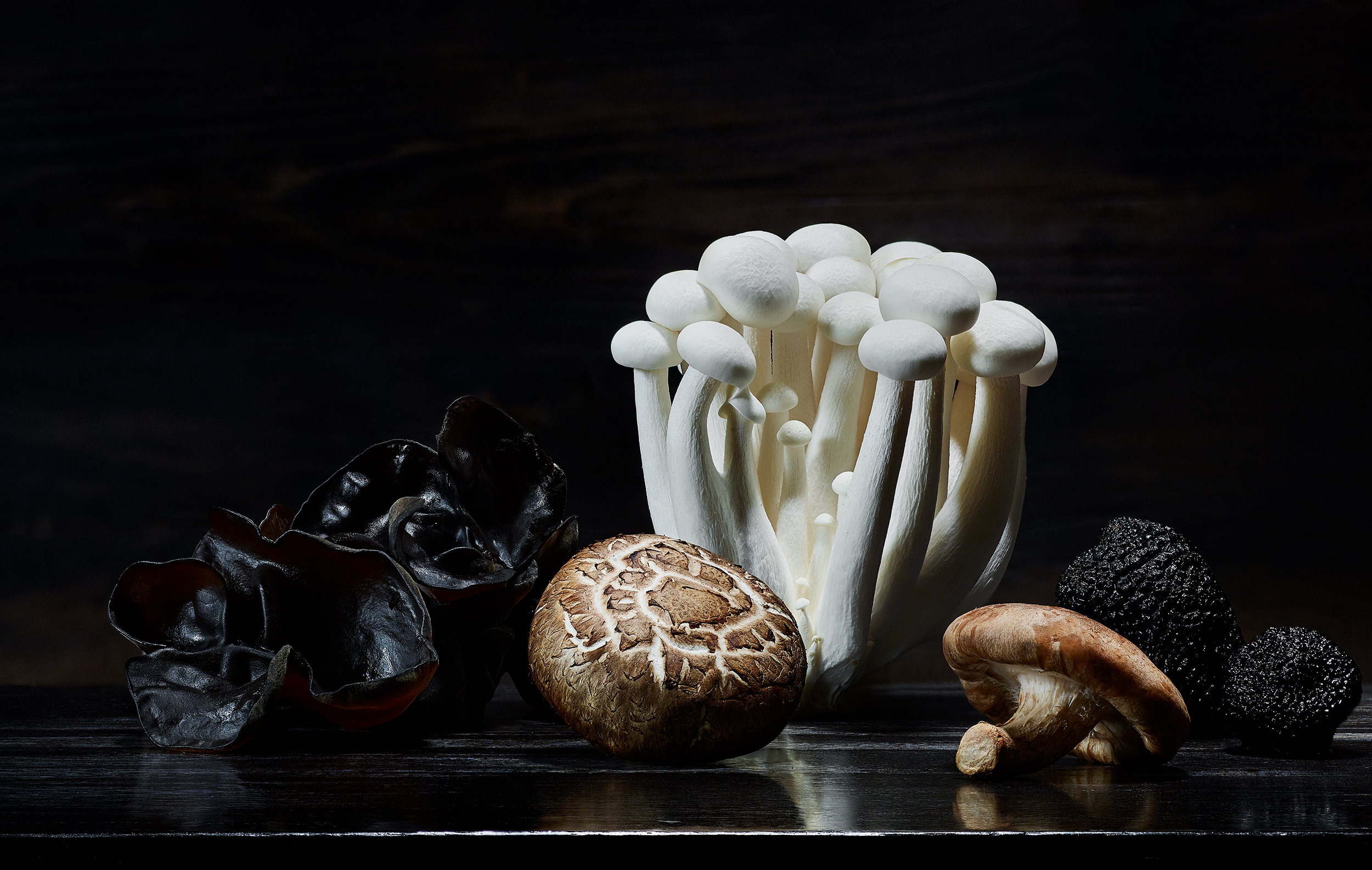 Black Wood Ear, Crimini, Shimeji and Shiitake Mushrooms with Fresh Black Truffles